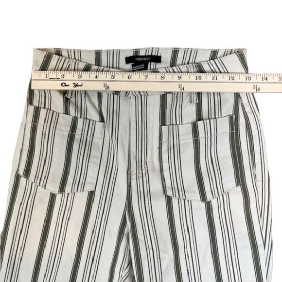 Forever 21 High Rise Flare Striped Pants Olive White Size Small Retro Boho - Picture 3 of 8